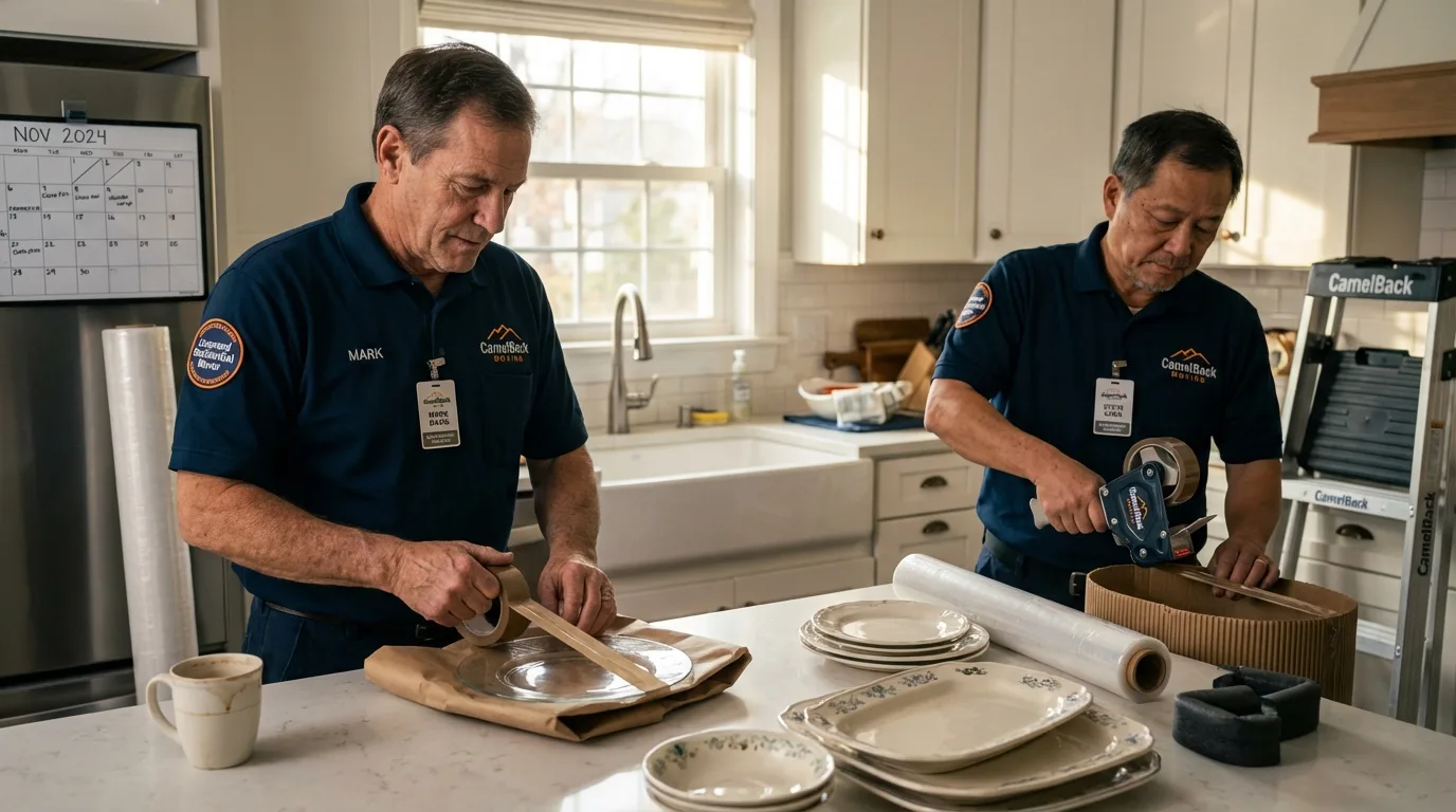 Professional crew packing kitchen dishware in Port Orford, OR